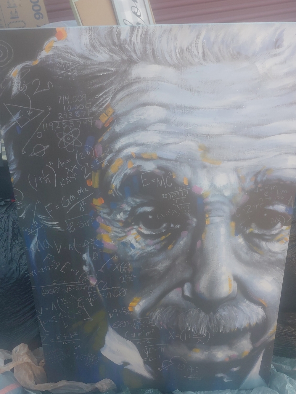 Framed Einstein Portrait Wall Art - Multicolor Abstract Accent